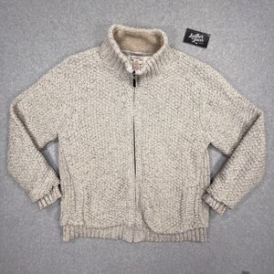 Carbon 2 Cobalt Sweater Mens Large Full Zip Heavy Lined Fisherman Flecked Cream